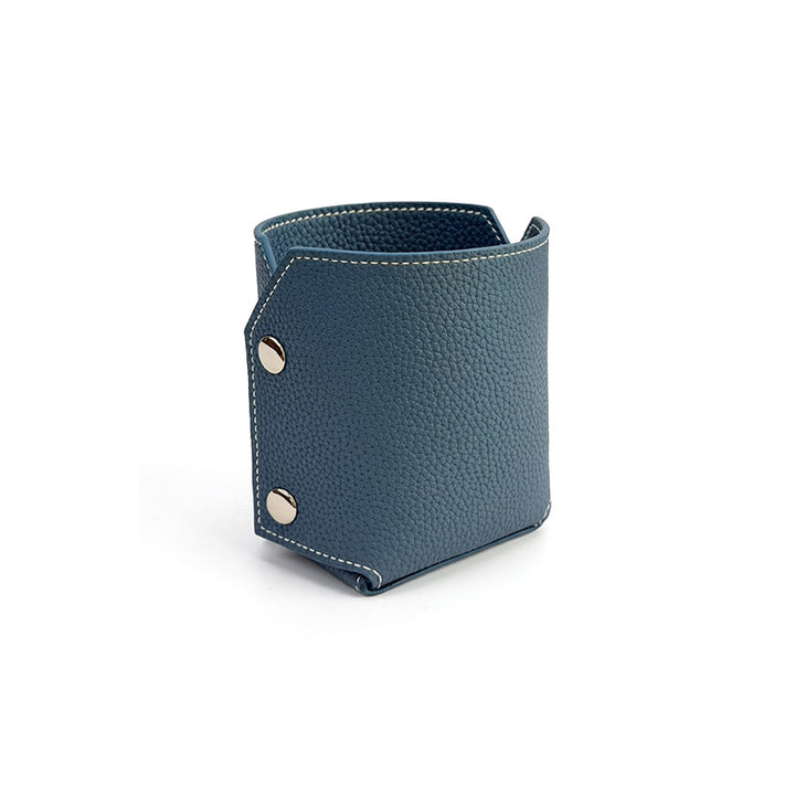Pen Holder Top Grain Leather Foldable Pencil Cup Desk Organizer with Snap Button