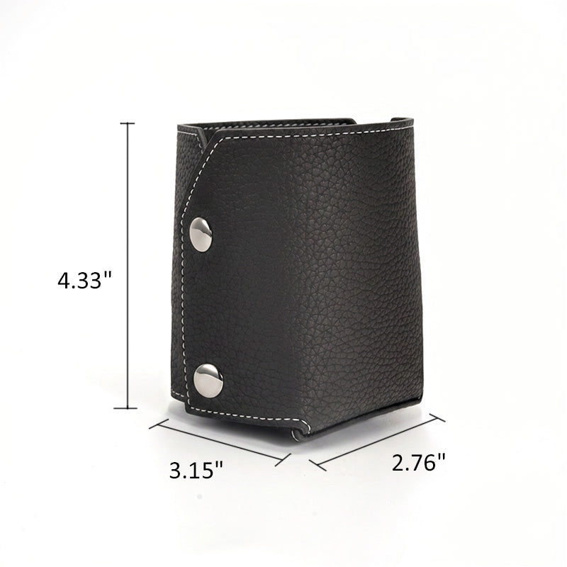 Pen Holder Top Grain Leather Foldable Pencil Cup Desk Organizer with Snap Button