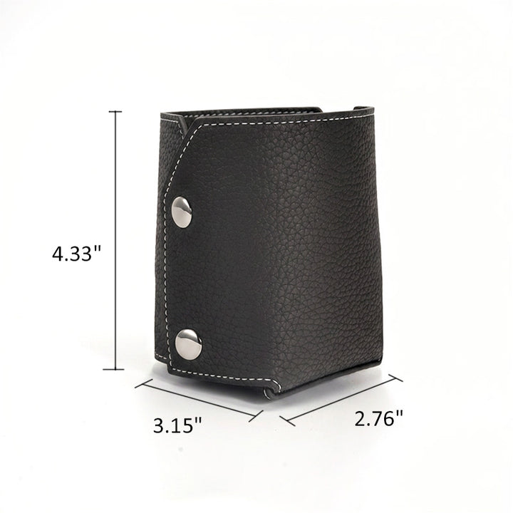 Pen Holder Top Grain Leather Foldable Pencil Cup Desk Organizer with Snap Button