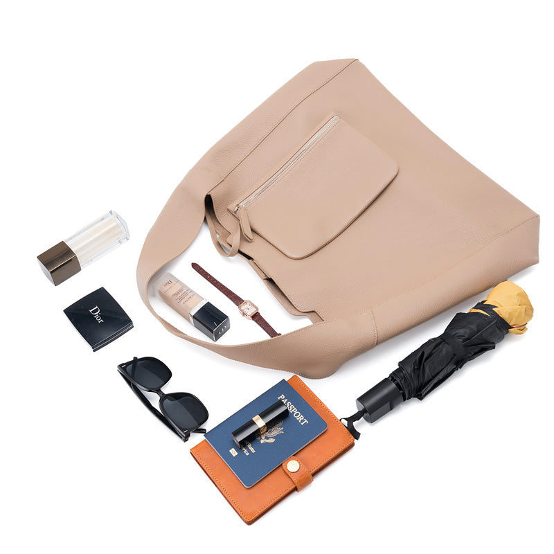 Leather Hobo Tote Bag Top Grain Minimalist Large Shoulder Bag with Removable Pouch