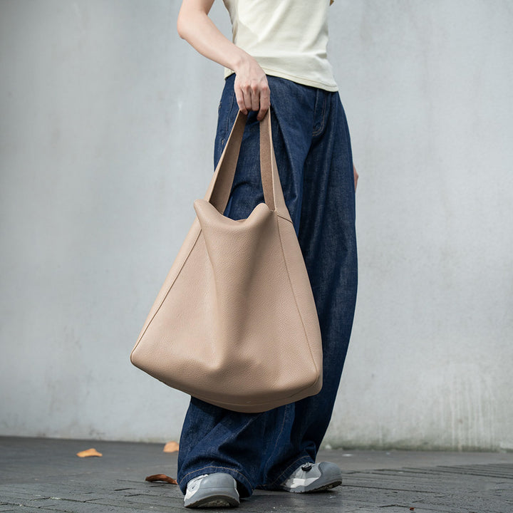 Leather Hobo Tote Bag Top Grain Minimalist Large Shoulder Bag with Removable Pouch