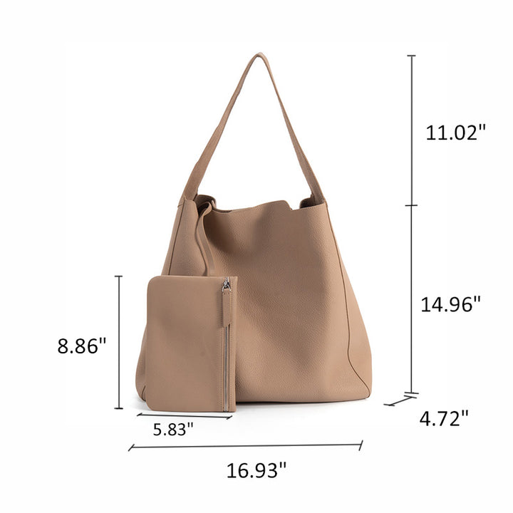 Leather Hobo Tote Bag Top Grain Minimalist Large Shoulder Bag with Removable Pouch