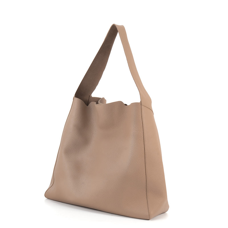 Leather Hobo Tote Bag Top Grain Minimalist Large Shoulder Bag with Removable Pouch