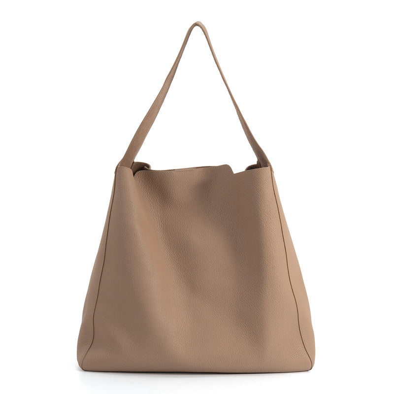 Leather Hobo Tote Bag Top Grain Minimalist Large Shoulder Bag with Removable Pouch