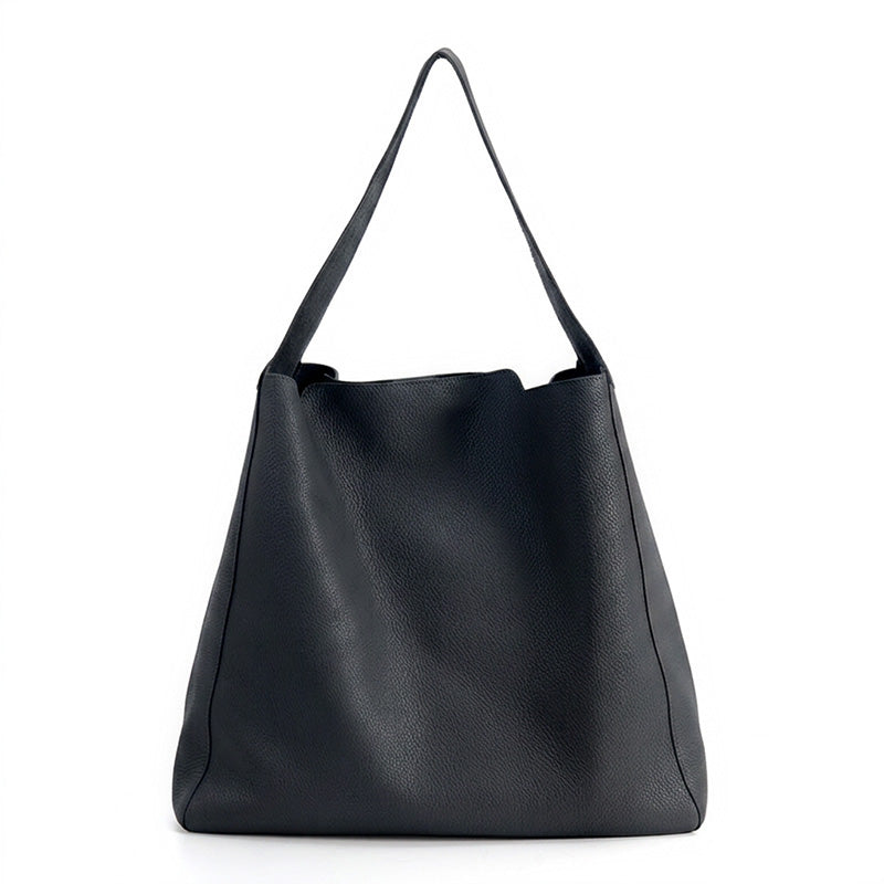 Leather Hobo Tote Bag Top Grain Minimalist Large Shoulder Bag with Removable Pouch