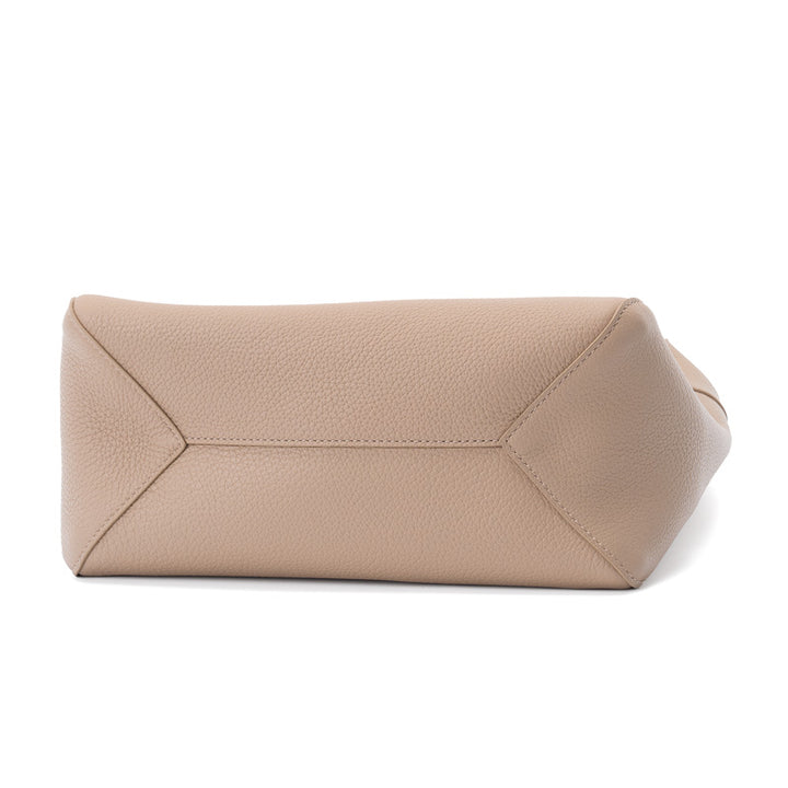 Leather Bucket Tote Bag Full Grain Beige Shoulder Bag with Removable Zip Pouch