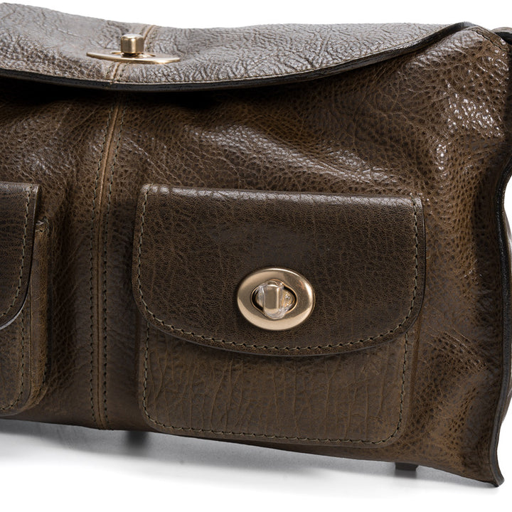 Cargo Baguette Bag Horsehide Leather Multi-Pocket Shoulder Bag with Twist Lock