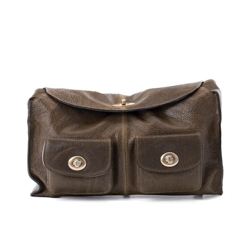 Cargo Baguette Bag Horsehide Leather Multi-Pocket Shoulder Bag with Twist Lock