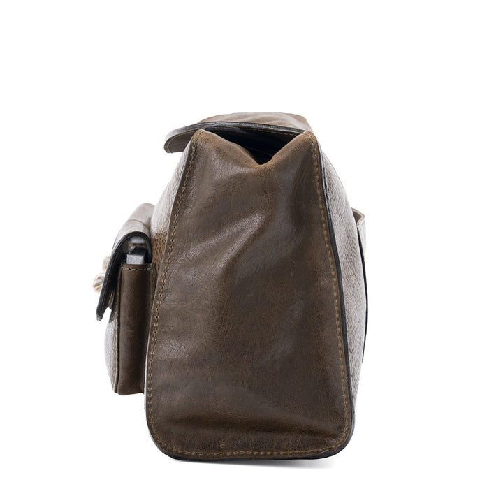 Cargo Baguette Bag Horsehide Leather Multi-Pocket Shoulder Bag with Twist Lock