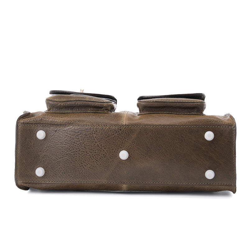 Cargo Baguette Bag Horsehide Leather Multi-Pocket Shoulder Bag with Twist Lock