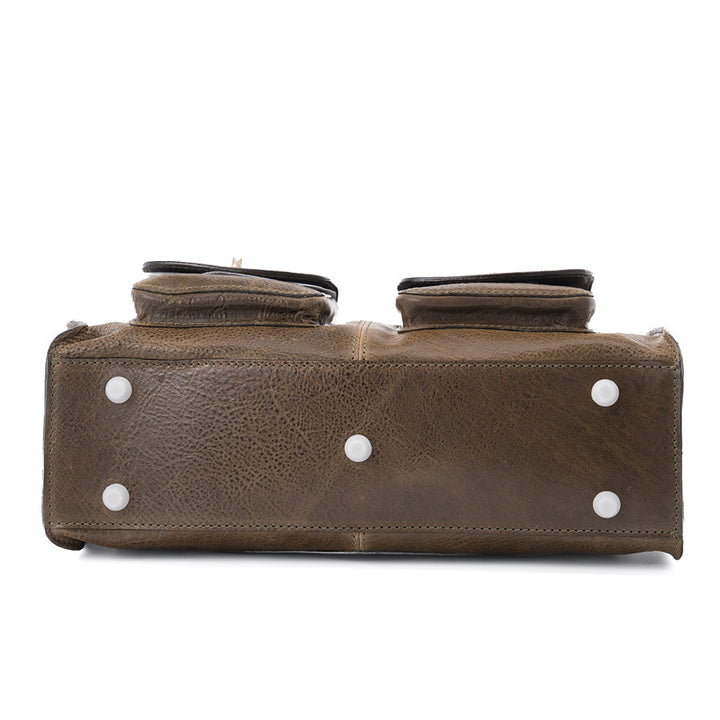 Cargo Baguette Bag Horsehide Leather Multi-Pocket Shoulder Bag with Twist Lock