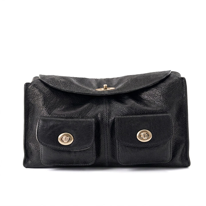 Cargo Baguette Bag Horsehide Leather Multi-Pocket Shoulder Bag with Twist Lock