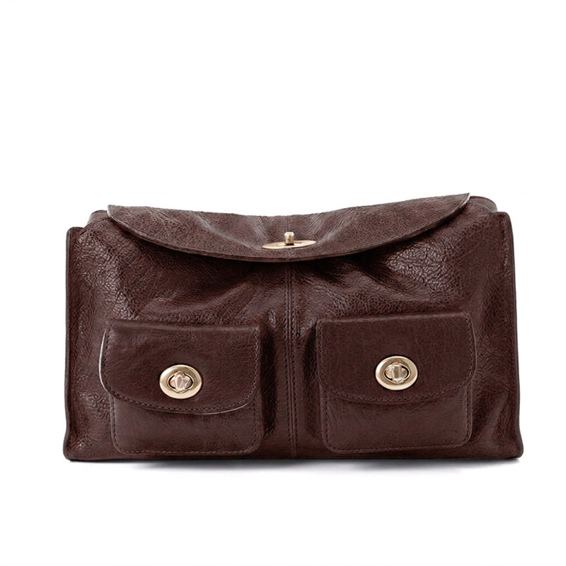 Cargo Baguette Bag Horsehide Leather Multi-Pocket Shoulder Bag with Twist Lock