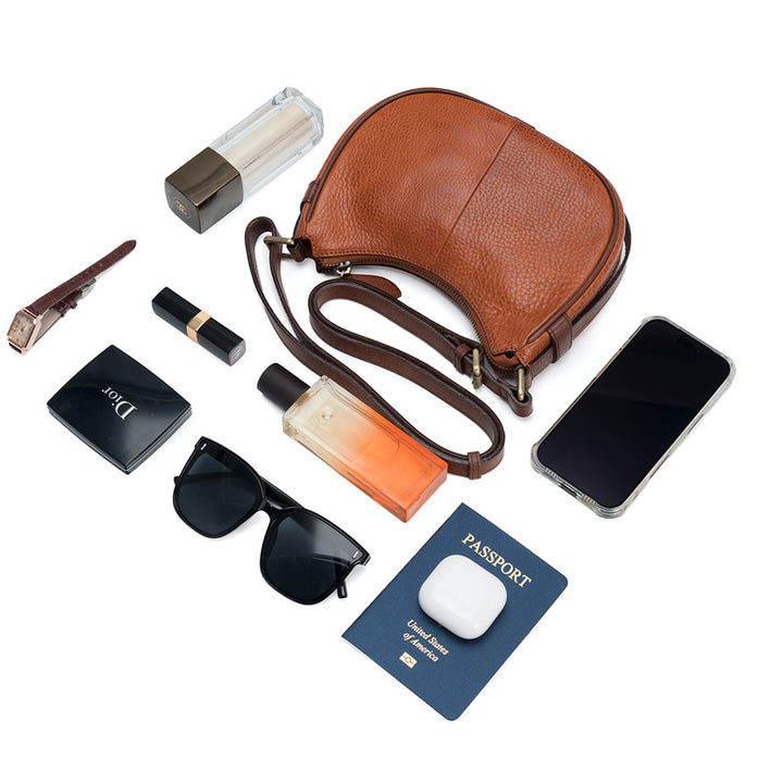 Crescent Bag Washed Full Grain Leather Half Moon Crossbody &amp; Shoulder Bag for Women