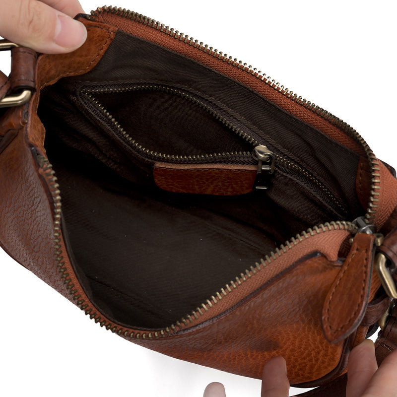 Crescent Bag Washed Full Grain Leather Half Moon Crossbody &amp; Shoulder Bag for Women