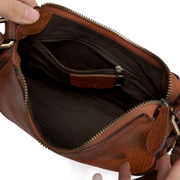 Crescent Bag Washed Full Grain Leather Half Moon Crossbody &amp; Shoulder Bag for Women