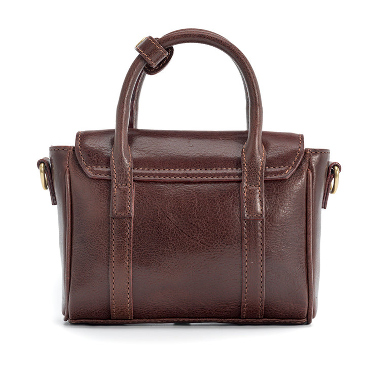 Mini Satchel Bag Washed Full Grain Leather Top Handle &amp; Crossbody bag with Twist Lock