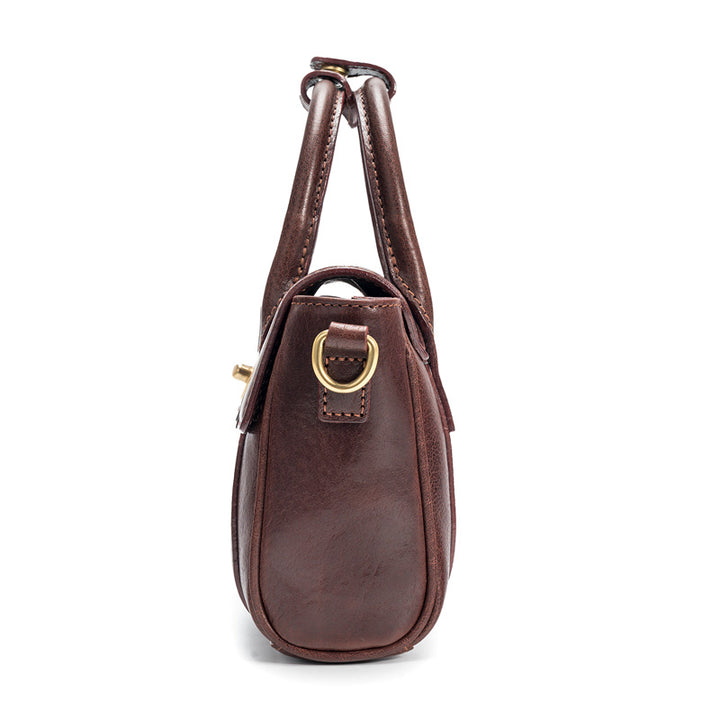 Mini Satchel Bag Washed Full Grain Leather Top Handle &amp; Crossbody bag with Twist Lock