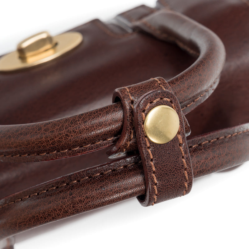 Mini Satchel Bag Washed Full Grain Leather Top Handle &amp; Crossbody bag with Twist Lock