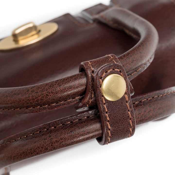 Mini Satchel Bag Washed Full Grain Leather Top Handle &amp; Crossbody bag with Twist Lock