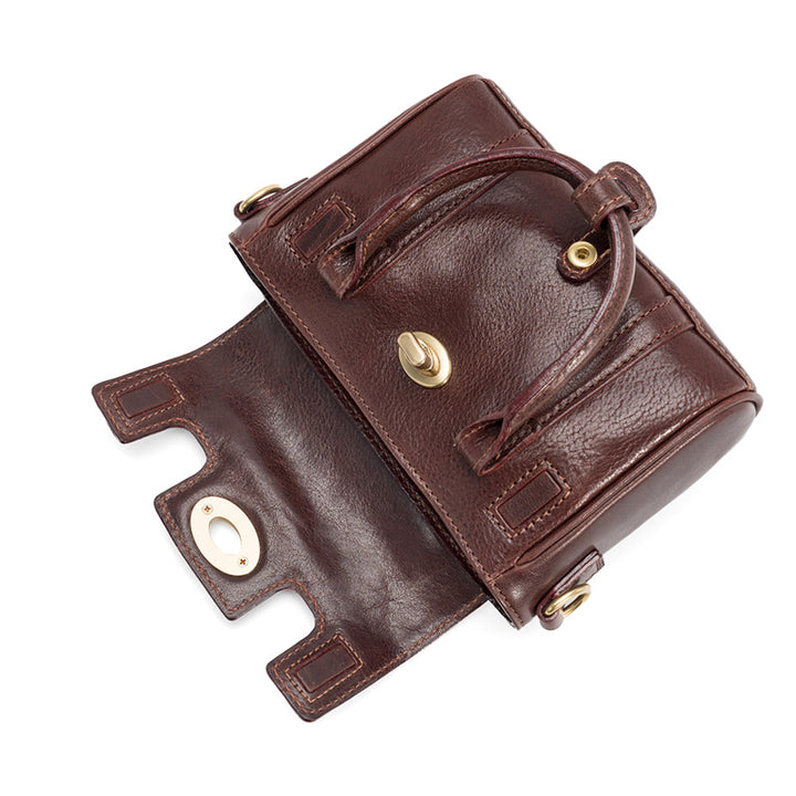 Mini Satchel Bag Washed Full Grain Leather Top Handle &amp; Crossbody bag with Twist Lock