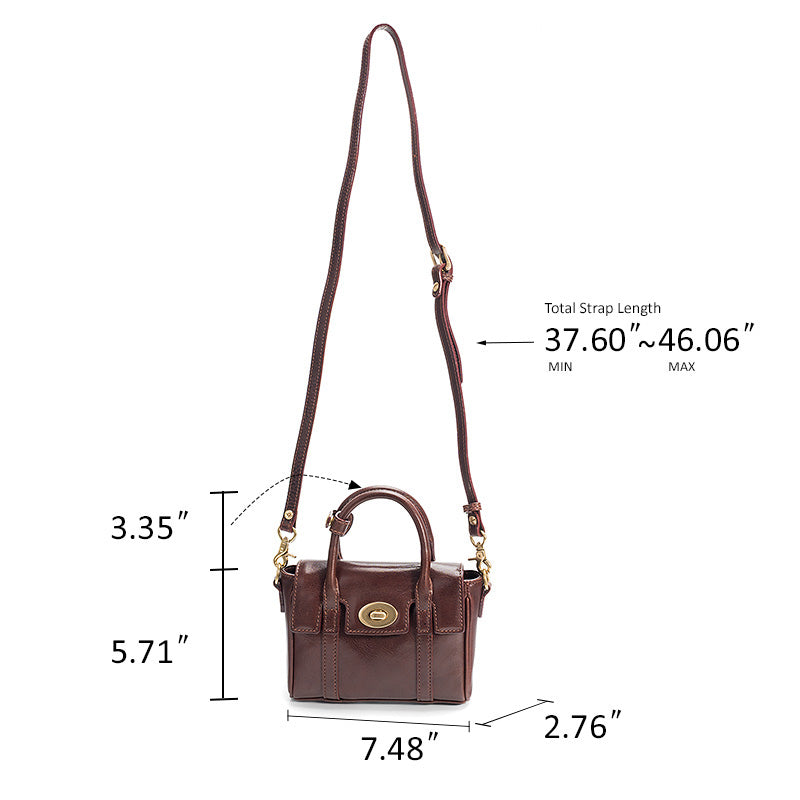 Mini Satchel Bag Washed Full Grain Leather Top Handle &amp; Crossbody bag with Twist Lock