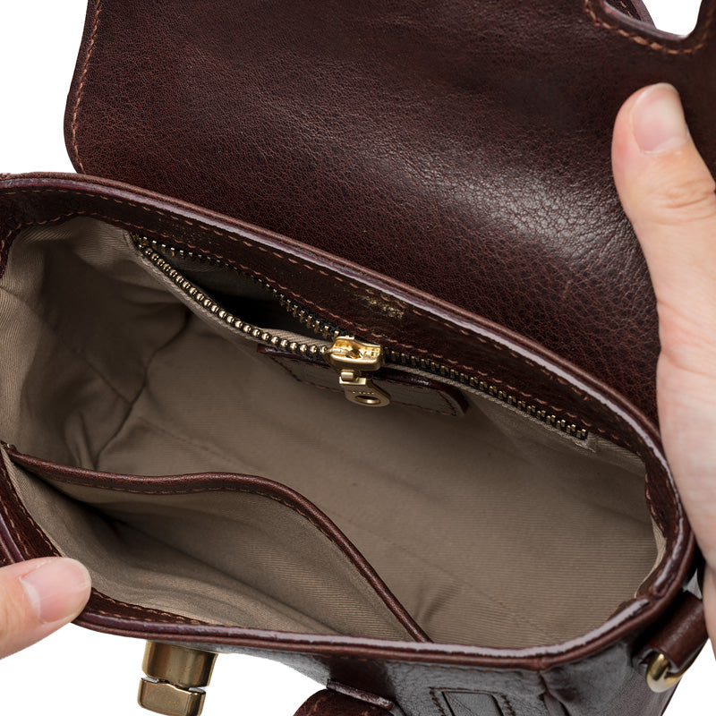 Mini Satchel Bag Washed Full Grain Leather Top Handle &amp; Crossbody bag with Twist Lock