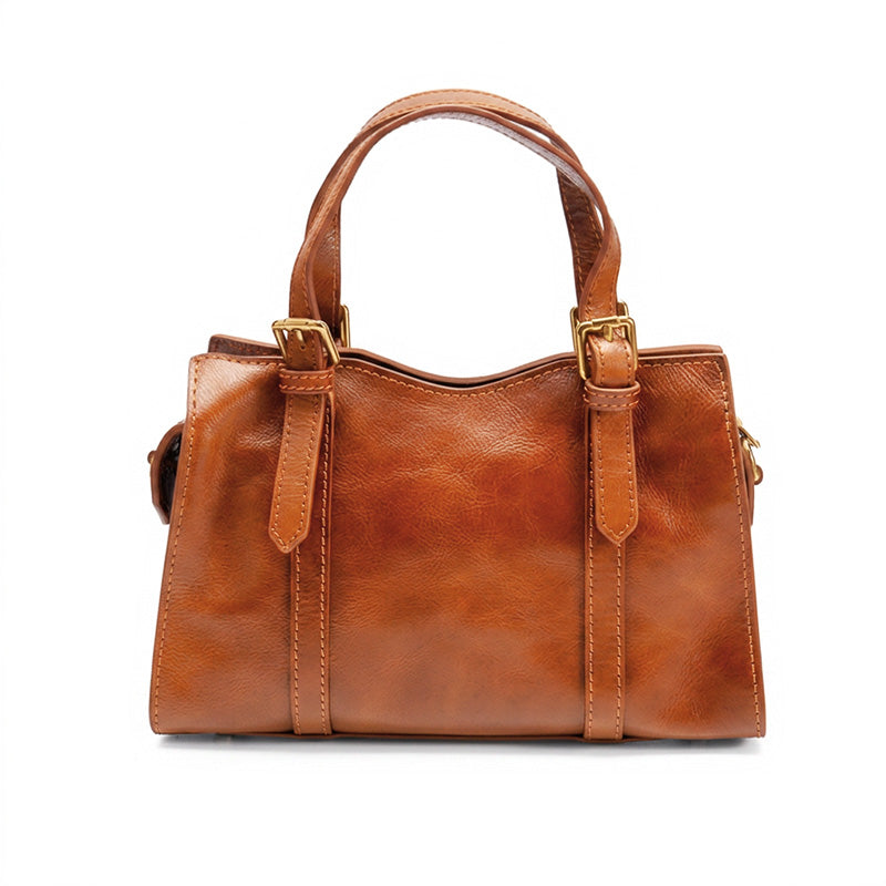 Leather Doctor Bag Washed Top Grain Cowhide Top Handle bag with Double Buckle Straps