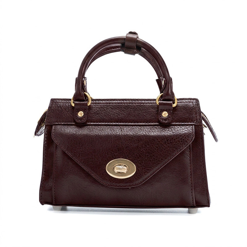 Horsehide Leather Satchel Bag Top Handle Crossbody with Twist Lock Flap Pocket