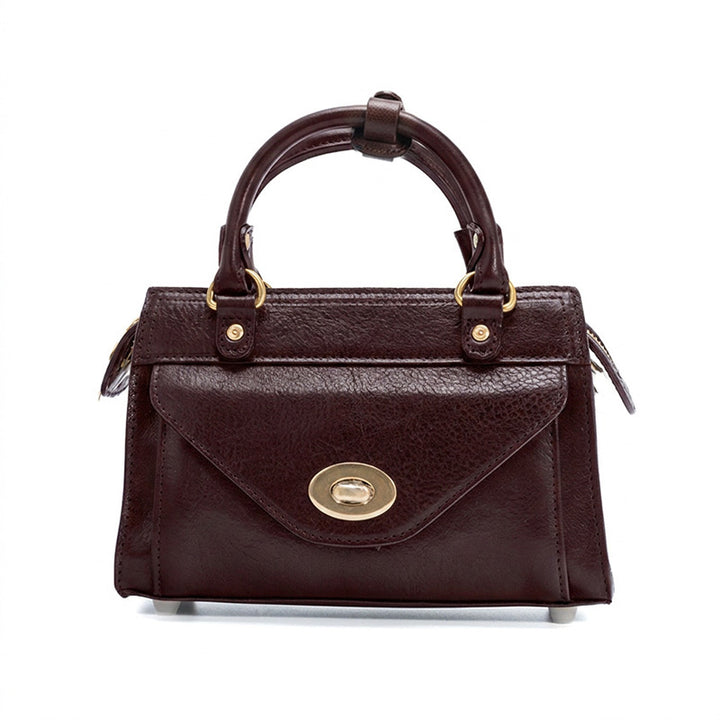 Horsehide Leather Satchel Bag Top Handle Crossbody with Twist Lock Flap Pocket