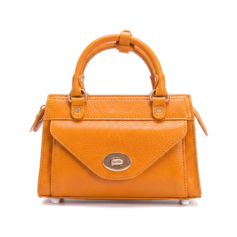 Horsehide Leather Satchel Bag Top Handle Crossbody with Twist Lock Flap Pocket