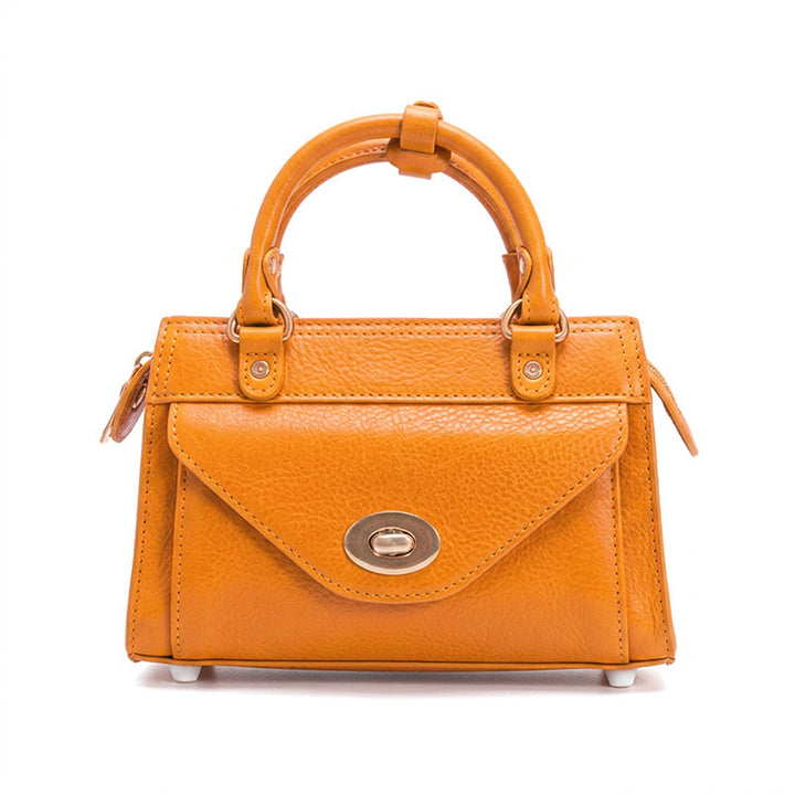 Horsehide Leather Satchel Bag Top Handle Crossbody with Twist Lock Flap Pocket