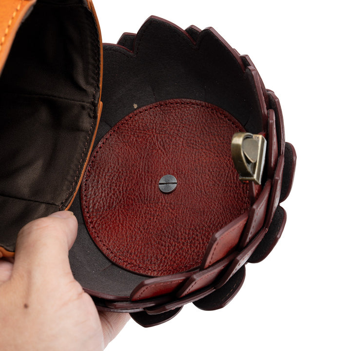 Acorn Leather Novelty Bag Handcrafted Statement Crossbody with Wooden Bead Handle