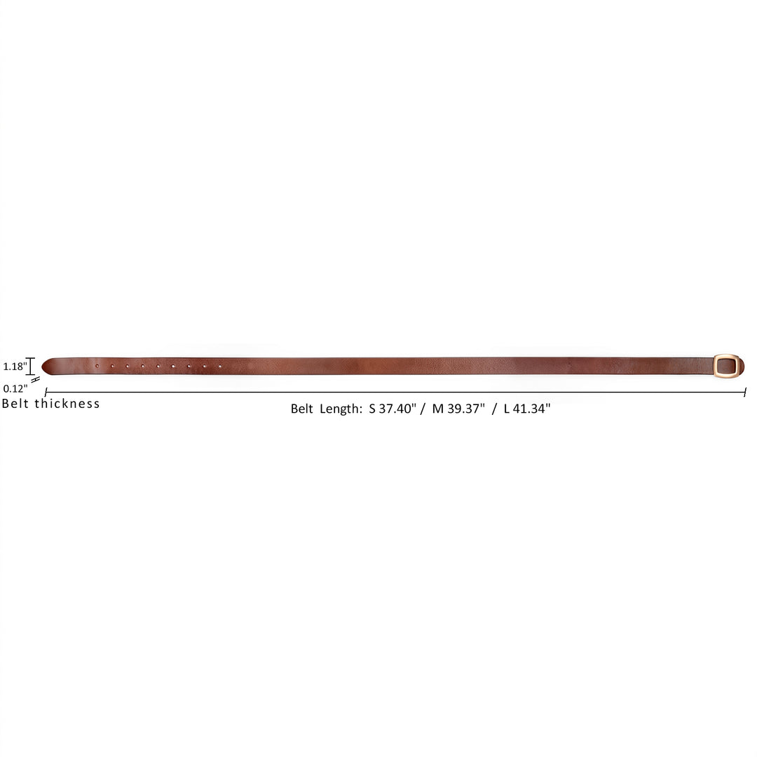 Belt in Brown Top Grain Leather Minimalist Style with Gold-Tone Square Buckle