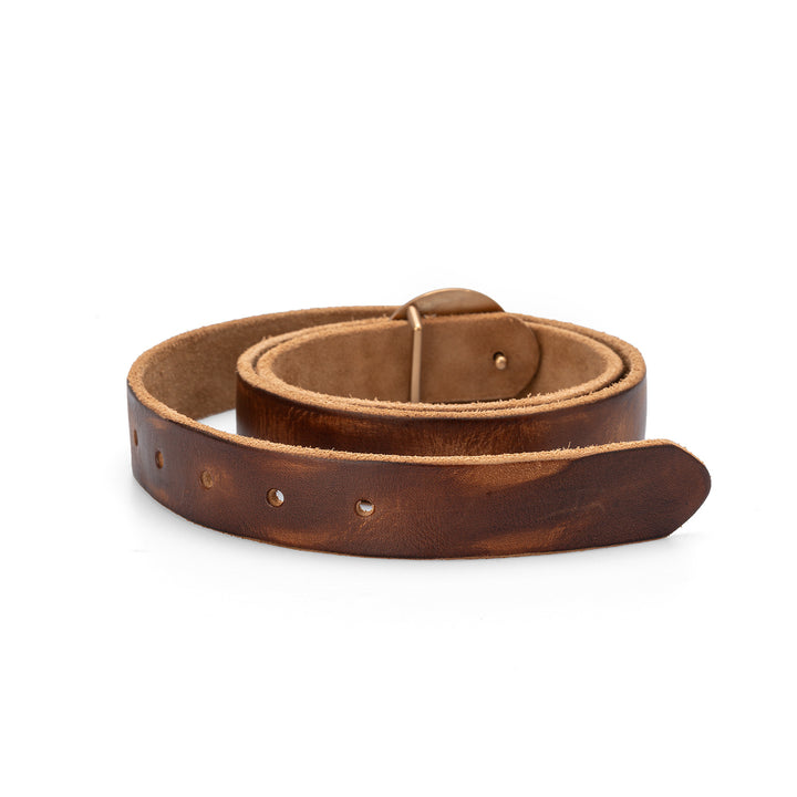 Belt in Brown Leather with Star Cutout Round Buckle