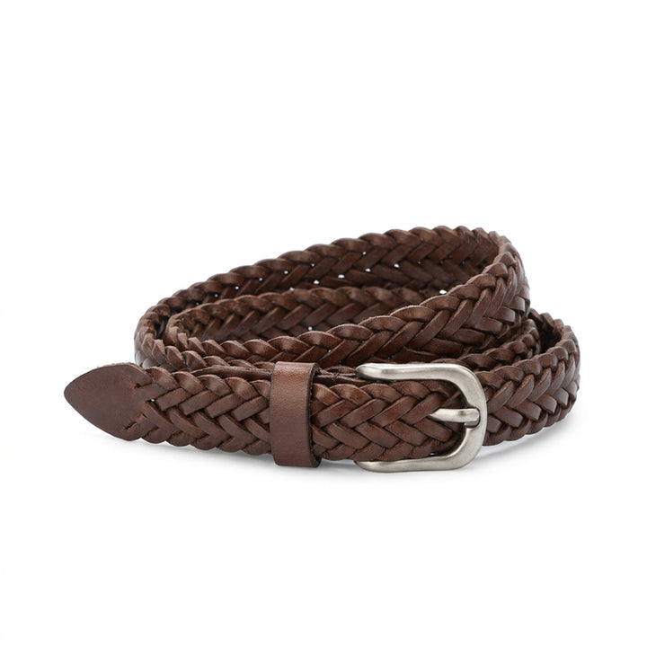 Women’s Cowhide Leather Belt Handwoven Slim Braided Waist Belt