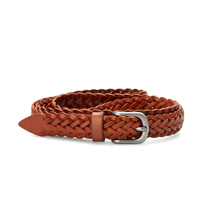 Women’s Cowhide Leather Belt Handwoven Slim Braided Waist Belt