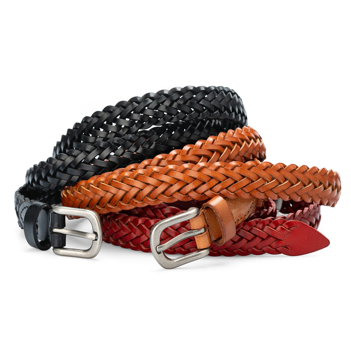 Women’s Cowhide Leather Belt Handwoven Slim Braided Waist Belt