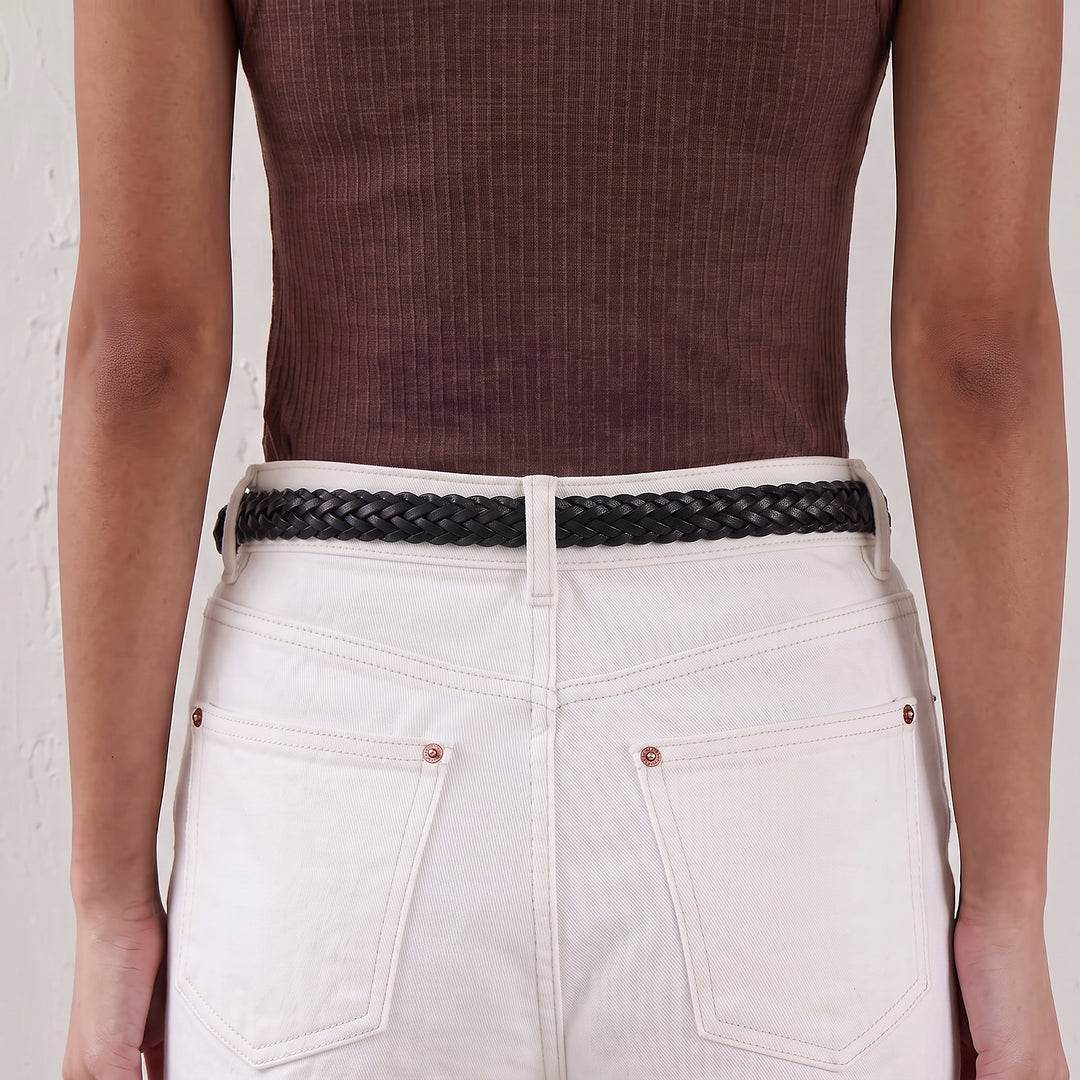 Women’s Cowhide Leather Belt Handwoven Slim Braided Waist Belt