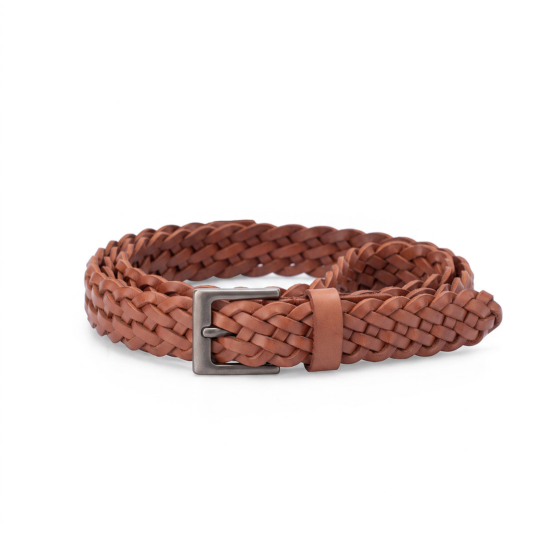 Women’s Top Grain Leather Belt Handwoven Slim Braided Waist Belt