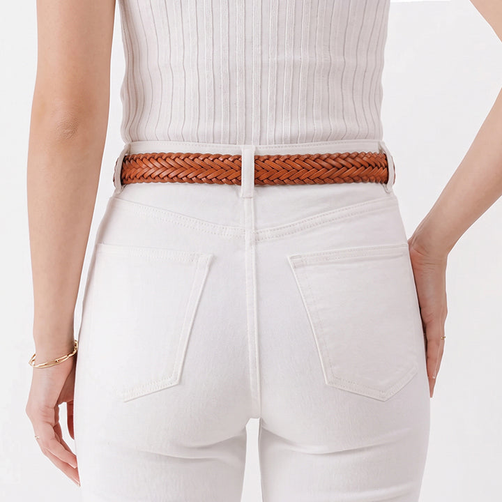 Cinturón de mujer de colección sencilla de piel curtida vegetal
