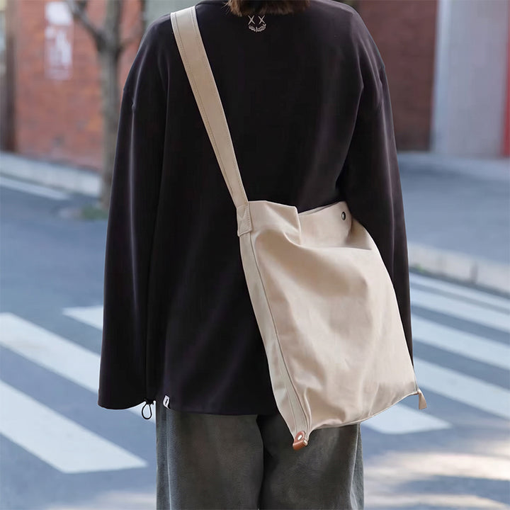 Heavyweight Canvas Hobo Crossbody Bag with Vegetable Tanned Leather Accents