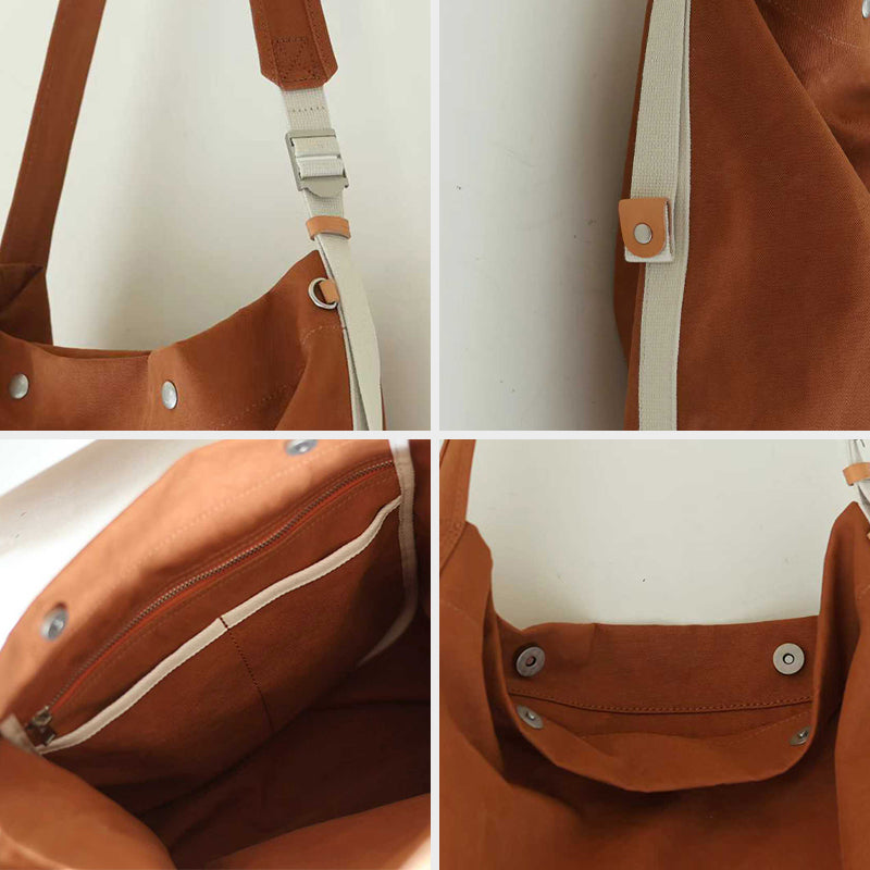 Heavyweight Canvas Hobo Crossbody Bag with Vegetable Tanned Leather Accents