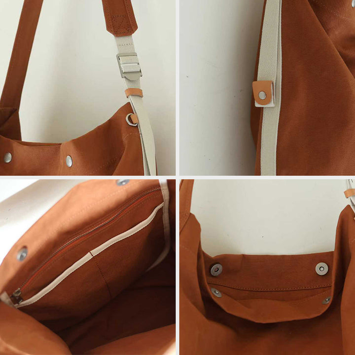 Heavyweight Canvas Hobo Crossbody Bag with Vegetable Tanned Leather Accents