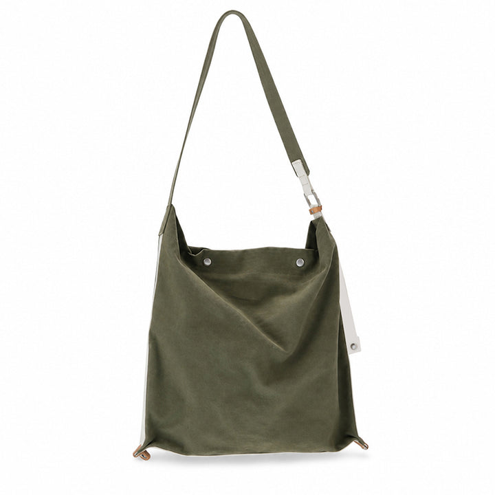 Heavyweight Canvas Hobo Crossbody Bag with Vegetable Tanned Leather Accents