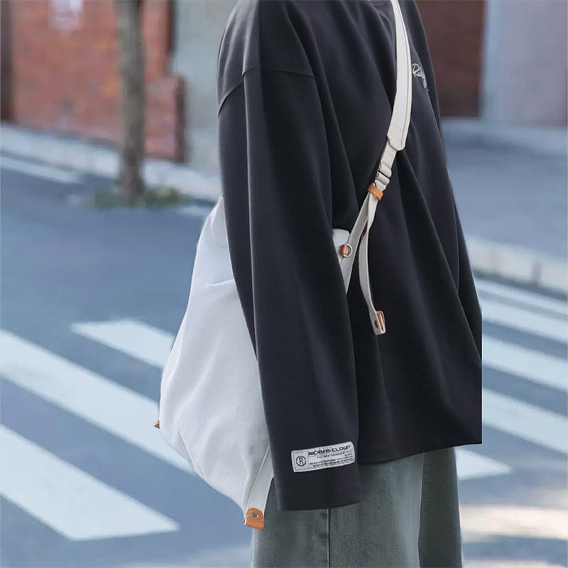 Heavyweight Canvas Hobo Crossbody Bag with Vegetable Tanned Leather Accents