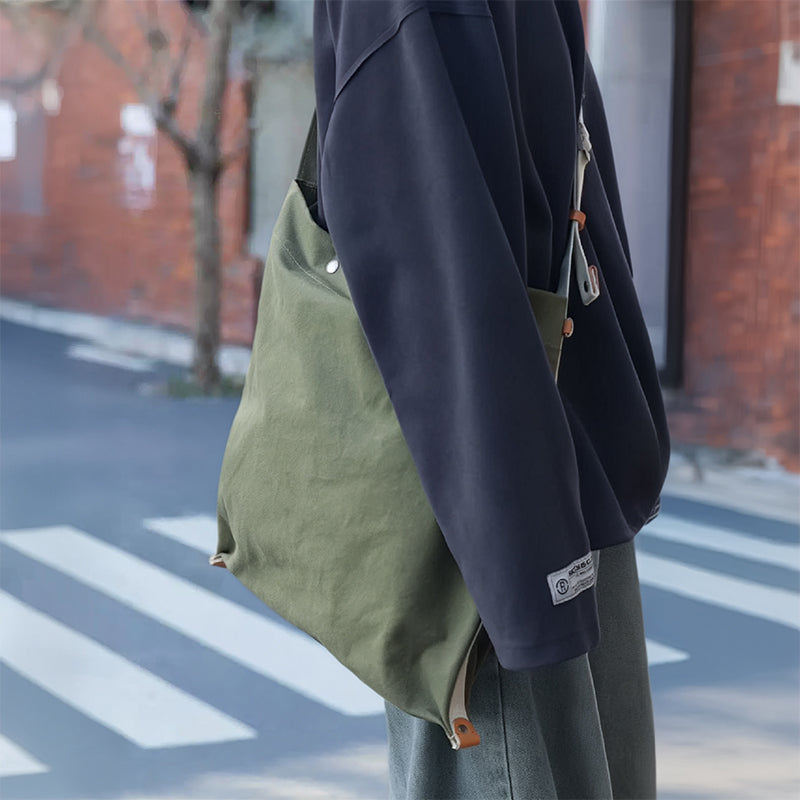 Heavyweight Canvas Hobo Crossbody Bag with Vegetable Tanned Leather Accents