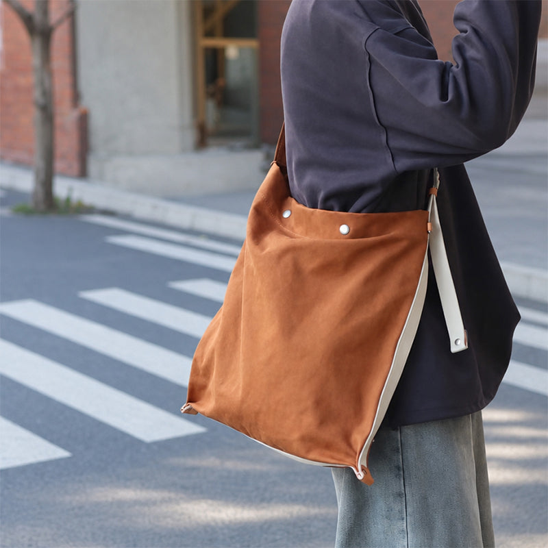 Heavyweight Canvas Hobo Crossbody Bag with Vegetable Tanned Leather Accents
