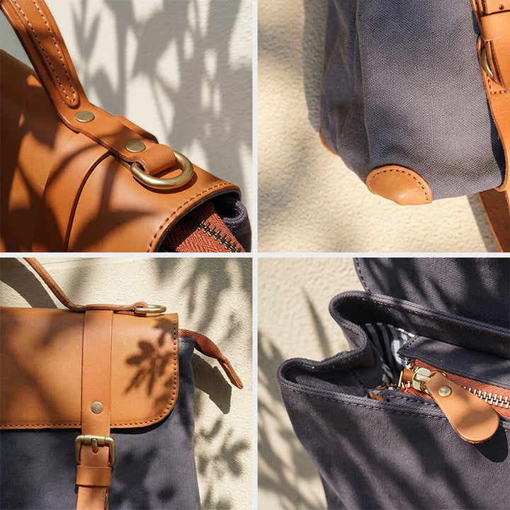 Canvas &amp; Leather Messenger Bag Vintage Crossbody Satchel