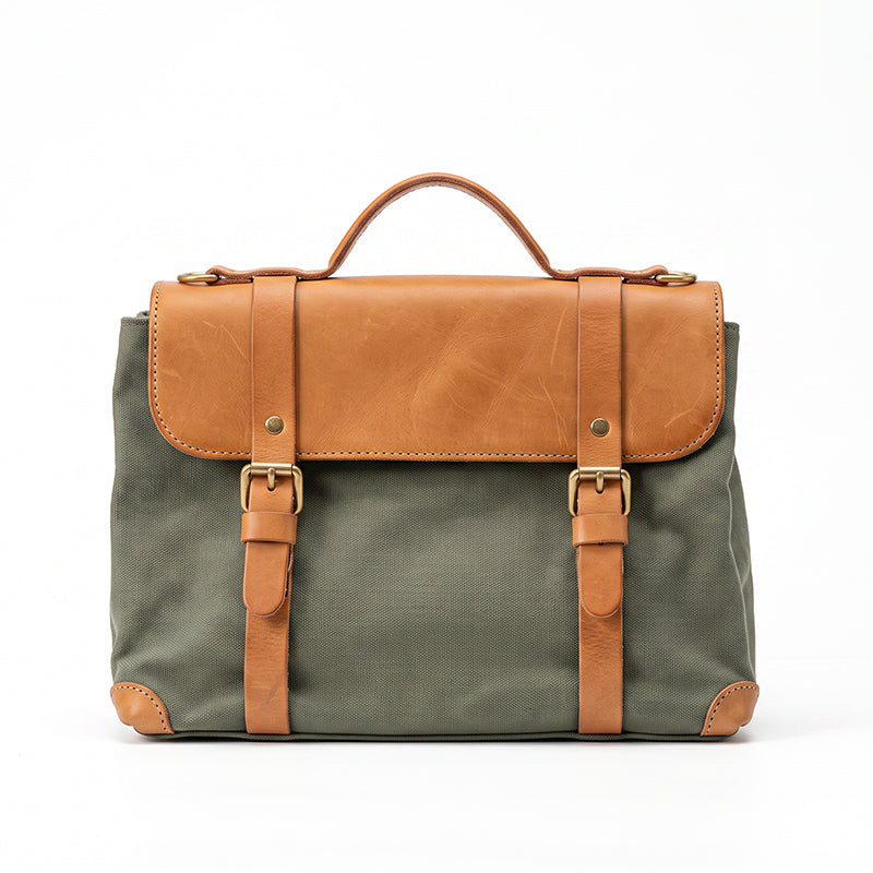 Canvas &amp; Leather Messenger Bag Vintage Crossbody Satchel